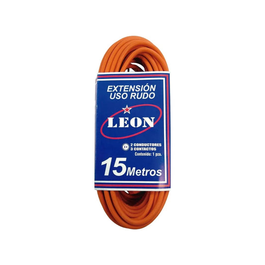 Extensión uso rudo naranja 15 metros León, 2 conductores 3 contactos