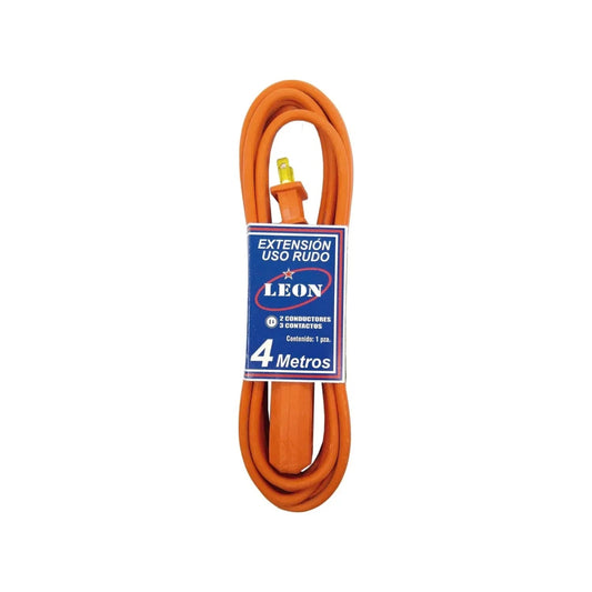 Extensión eléctrica uso rudo León 4 metros, naranja, ideal para herramientas y exteriores