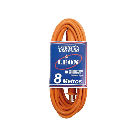 Extensión uso rudo León naranja de 8 metros con 3 contactos para herramientas eléctricas