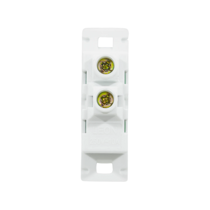 Apagador eléctrico sencillo blanco León con terminales de tornillo vista trasera, 250V 10A