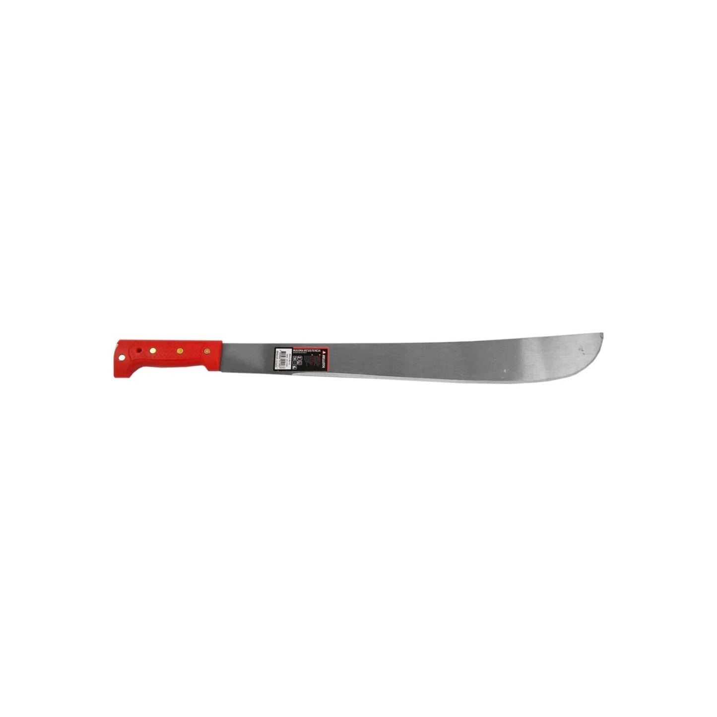 Machete Bellota 20" de acero pulido, con mango rojo ergonómico. Herramienta de corte para desbroce y jardinería.