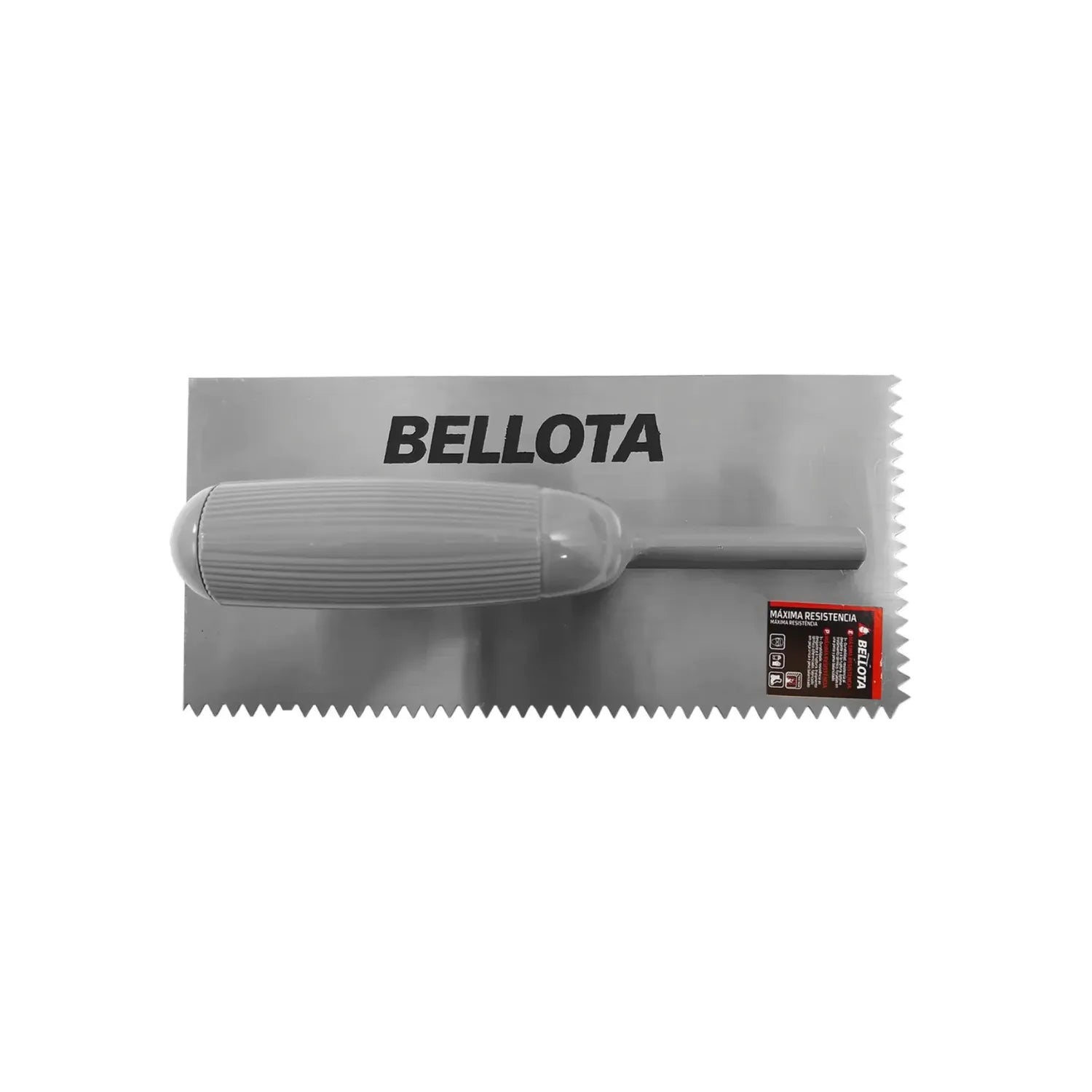 Llana dentada Bellota con mango ergonómico gris para aplicación de mortero y adhesivos en construcción