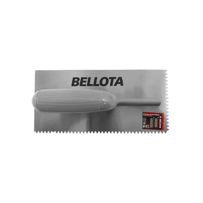 Llana dentada Bellota con mango ergonómico gris para aplicación de mortero y adhesivos en construcción
