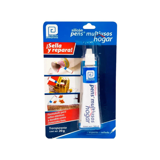 Silicón transparente multiusos Pennsylvania 20g para sellar, reparar y crear sellos elásticos durables en hogar.