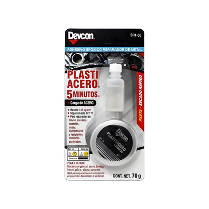 Adhesivo epóxico Devcon Plastiacero 5 Minutos, carga de acero para reparación de metal, secado rápido 70g, gris