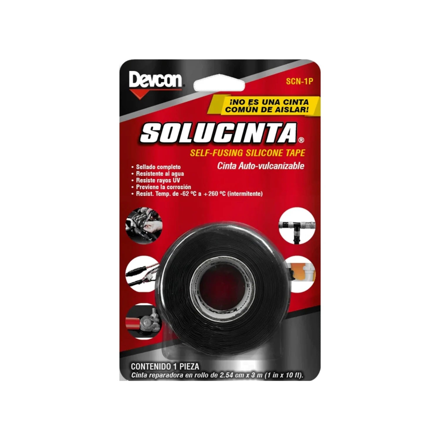 Cinta autofusionable de silicona negra Devcon Solucinta SCN-1P 1 pulgada x 10 pies resistente al agua y UV