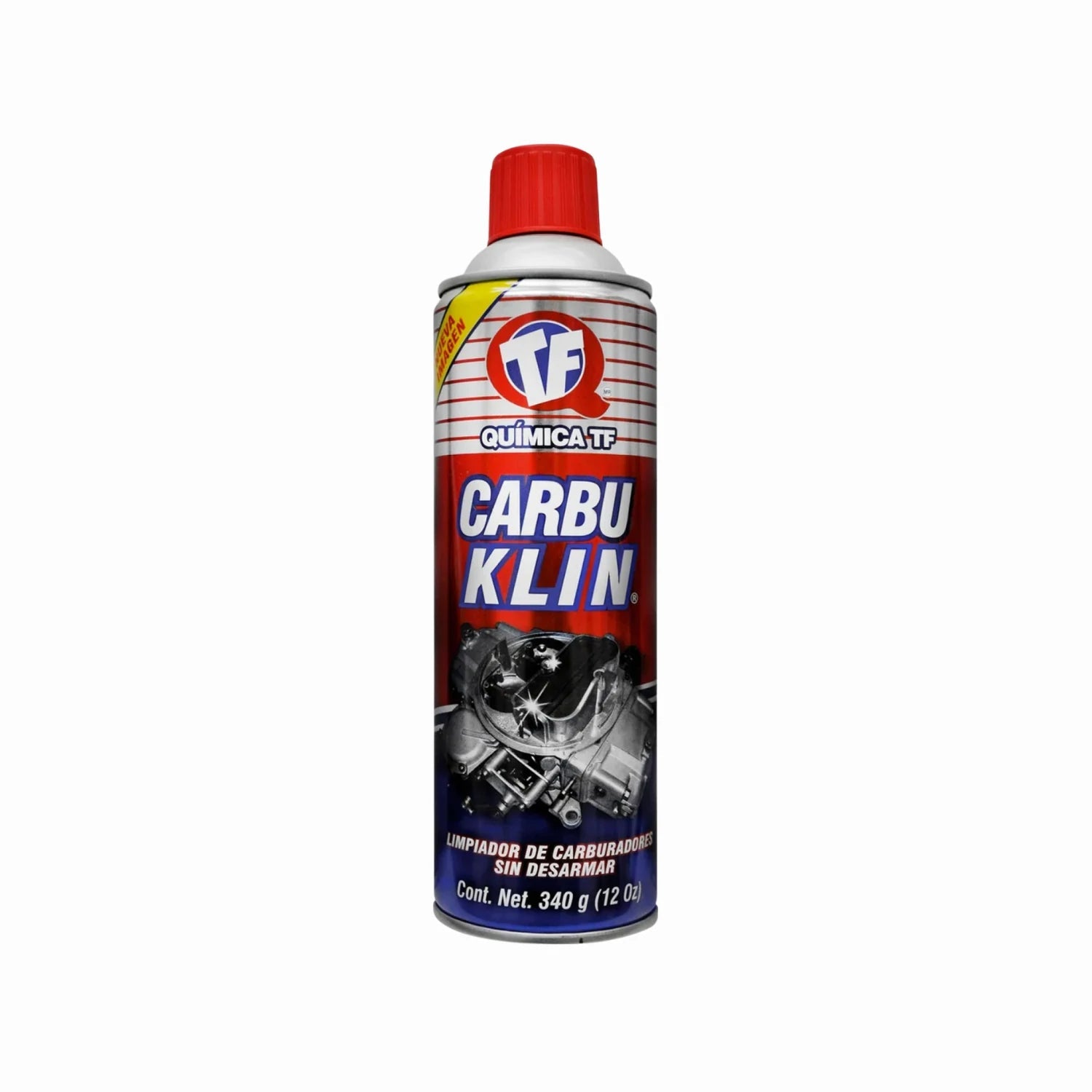 Limpiador de carburador en aerosol Química TF Carbu Klin 340g, remueve suciedad sin desarmar, para motor.