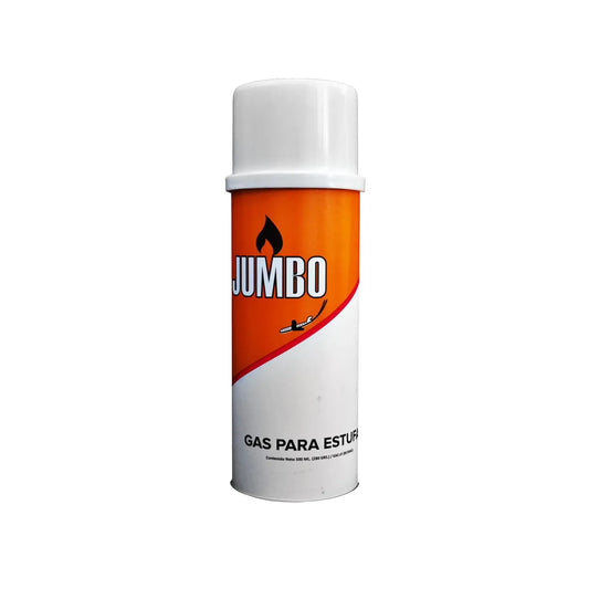 Cartucho de gas butano Jumbo 280g para estufa portátil de camping color naranja y blanco
