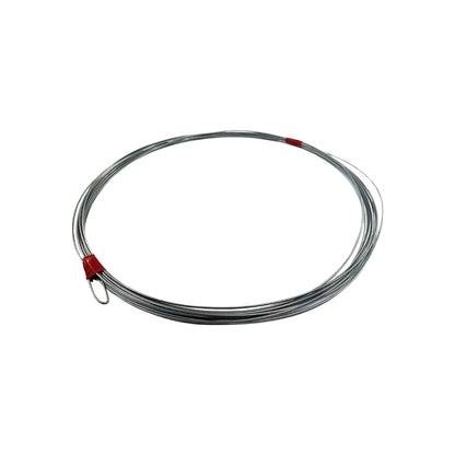 Guía para cableado de acero reforzada 15 metros, bobina metálica plateada con sujetadores rojos