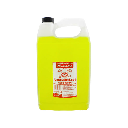Ácido muriático Adhemex 4 litros uso industrial líquido amarillo neón para limpieza profunda y desincrustación.