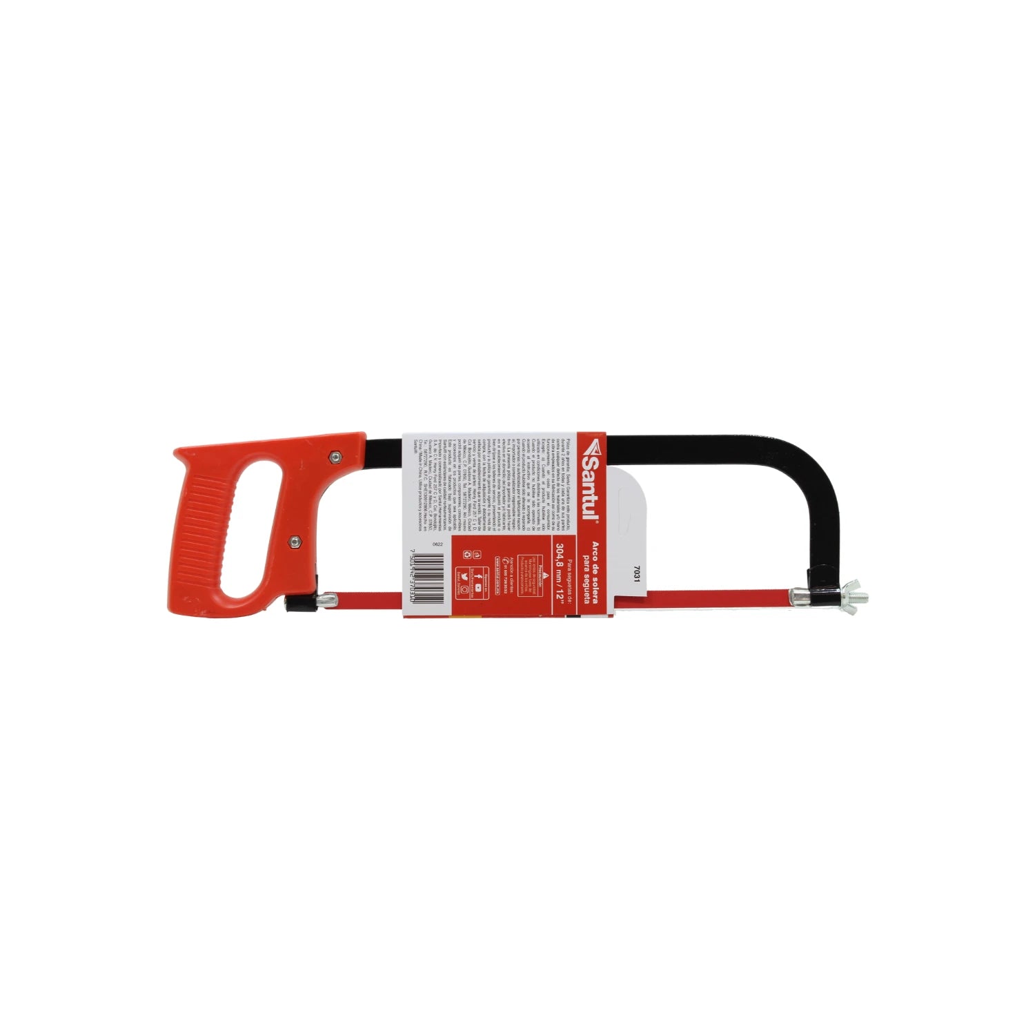Arco de segueta Santul 12" con mango ergonómico de plástico rojo y estructura metálica negra