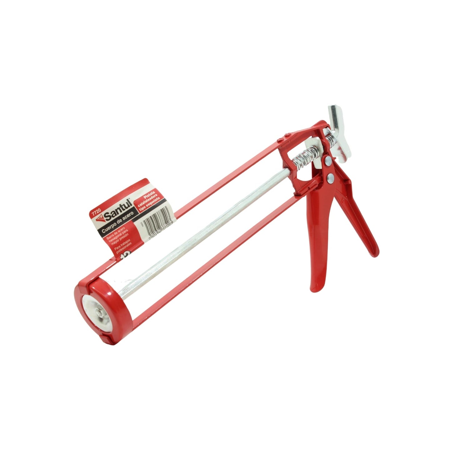 Pistola calafateadora Santul 7720 tipo esqueleto roja de acero para silicona y selladores profesionales.