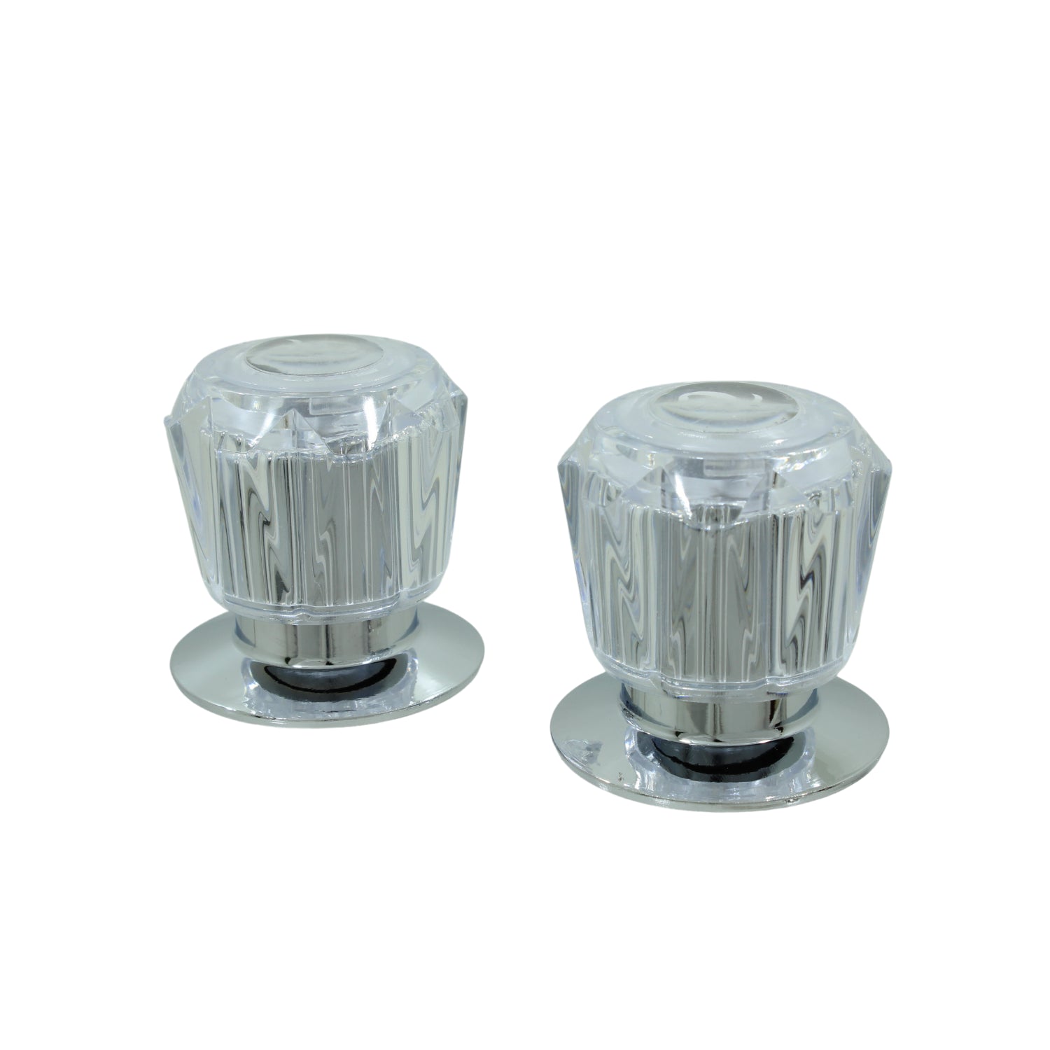 Juego 2 manerales de regadera acrílico cristal transparente con diseño facetado y bases cromadas brillantes