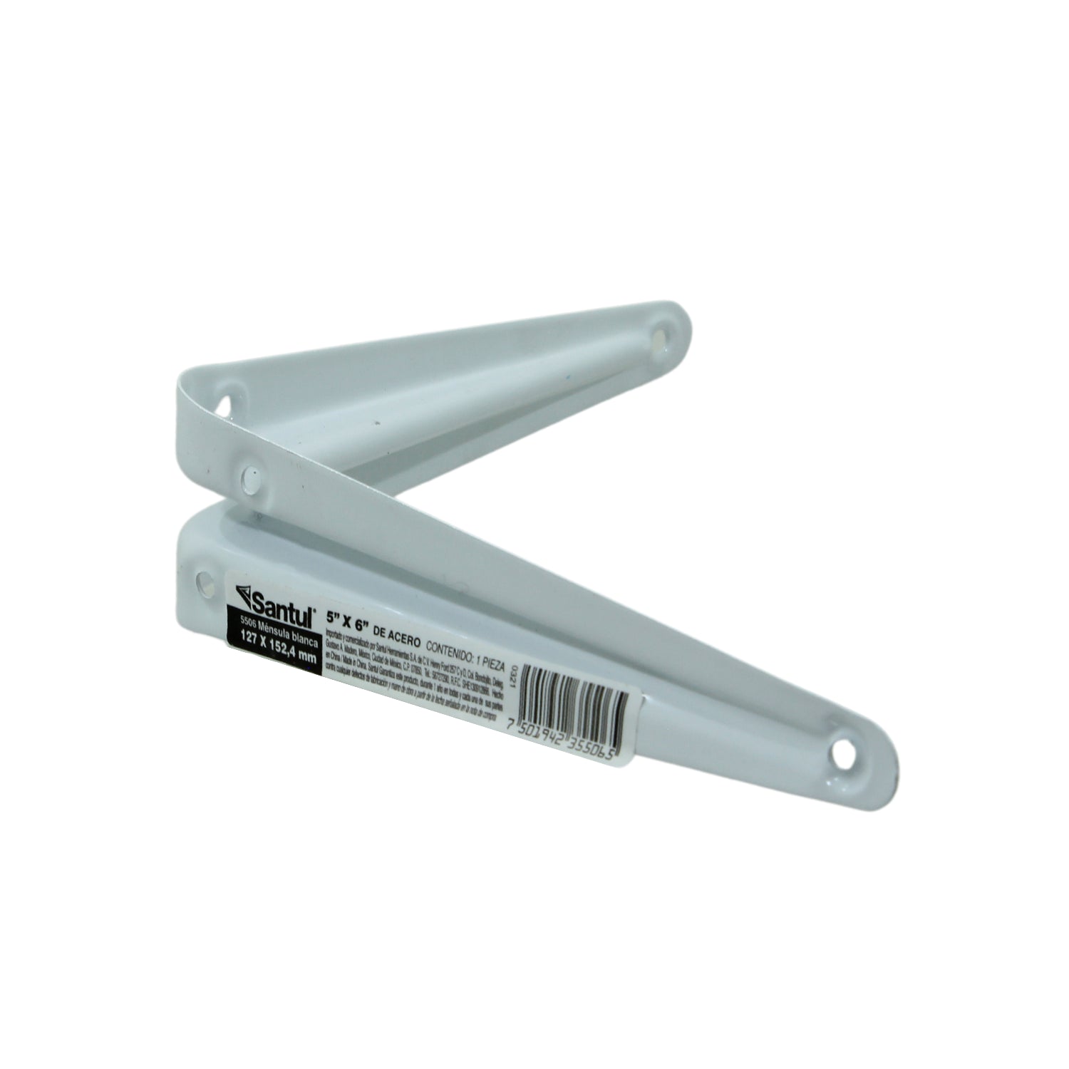 Ménsula de acero Santul blanca 5x6 pulgadas (127x152.4mm) para repisas y estantes