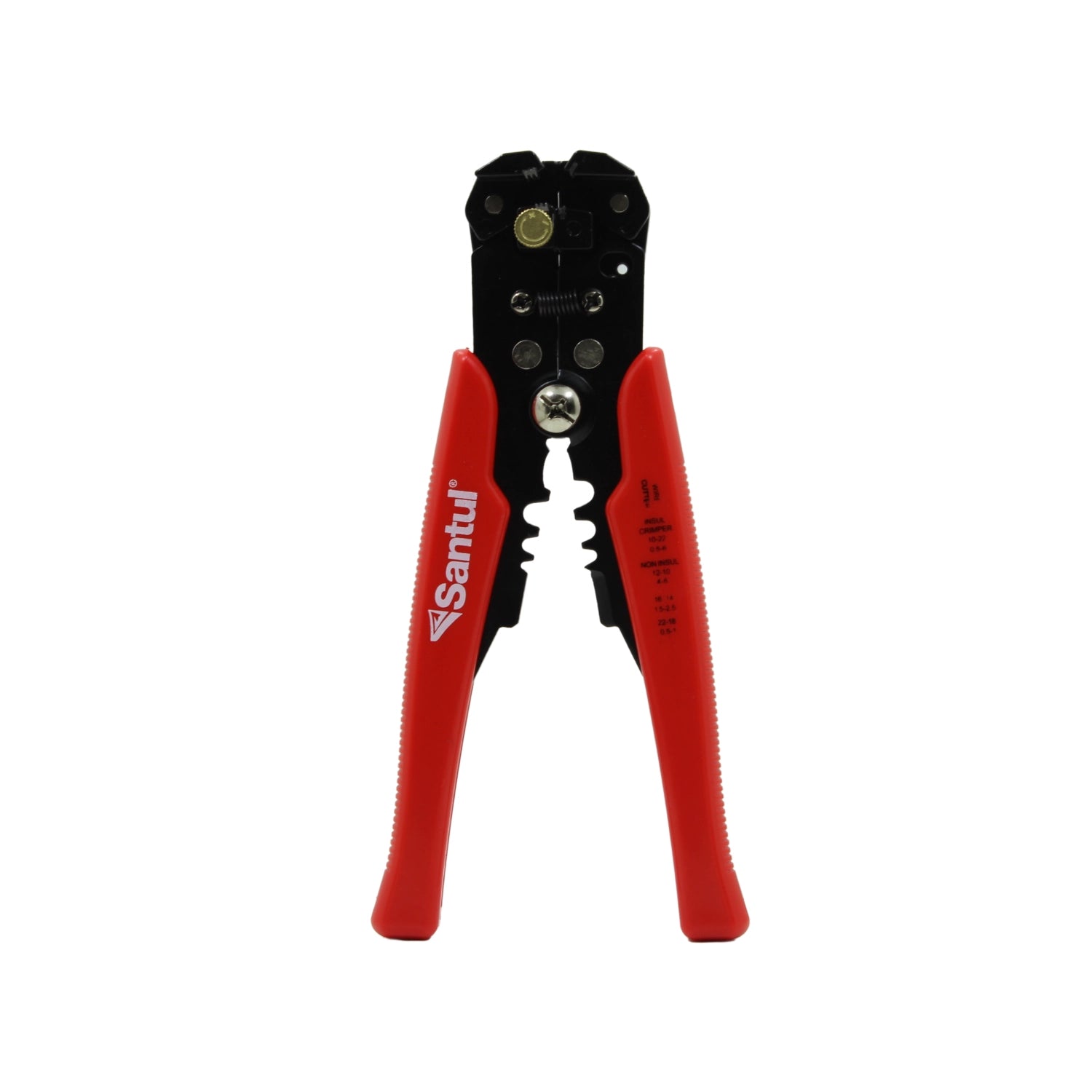 Pinza pelacables automática Santul con crimpadora y cortacables, mangos rojos antideslizantes para electricista