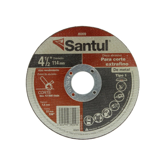 Disco de corte Santul 4 1/2" 114mm extrafino para metal 1.6mm óxido de aluminio