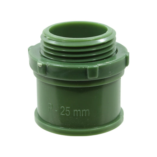 Conector conduit PVC roscado 25mm verde oscuro para unión de tubería en instalaciones eléctricas