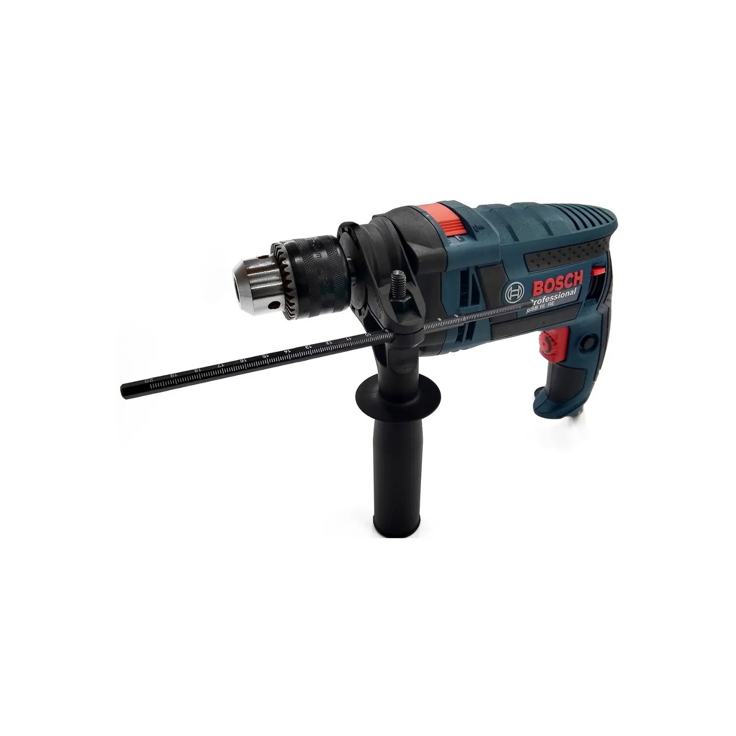Rotomartillo Bosch GSB 16 RE profesional, azul y negro con broquero de 1/2" y medidor de profundidad.