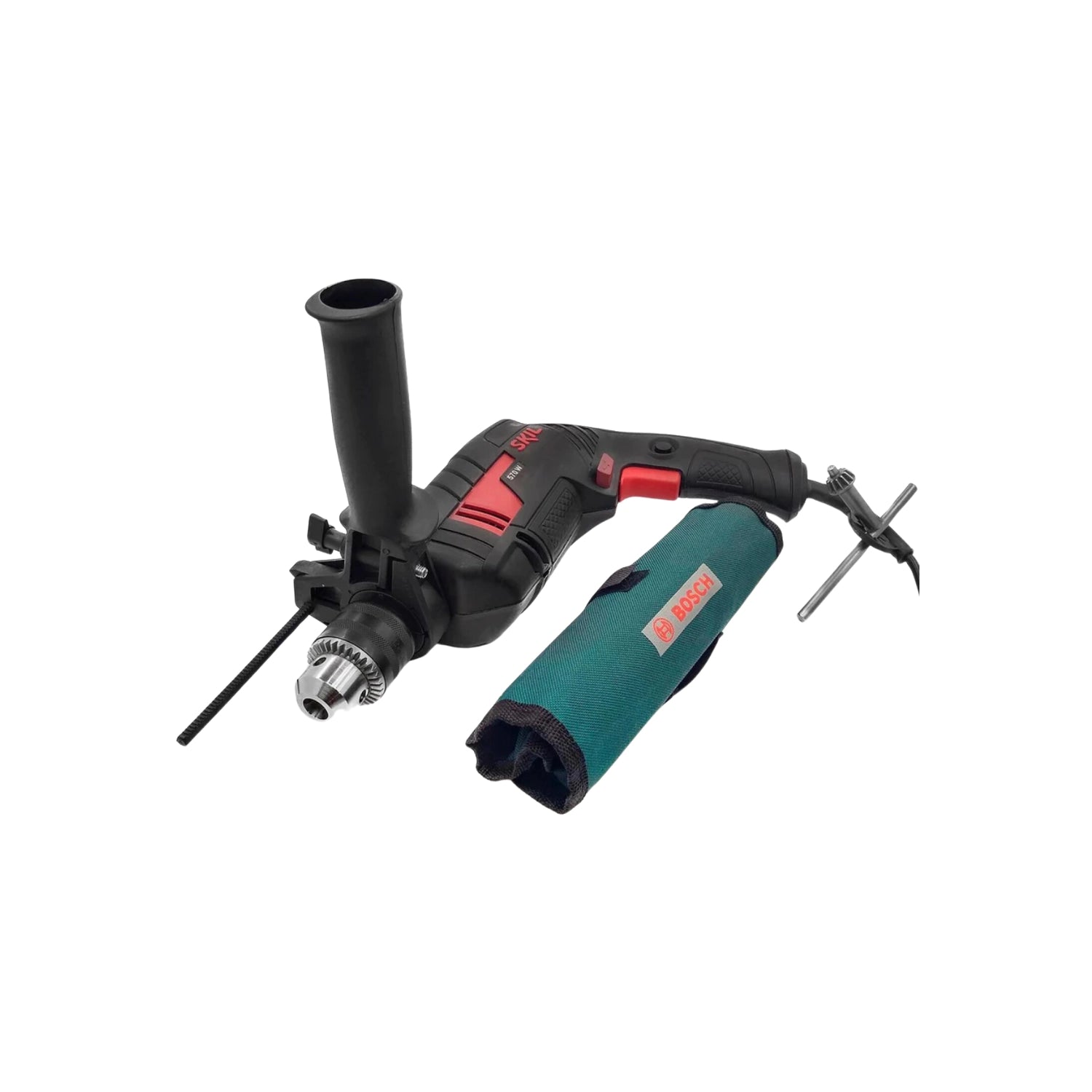Rotomartillo Skil 570W, 3/8 pulg., negro/rojo, con mango auxiliar, mandril de broquero y tope de profundidad