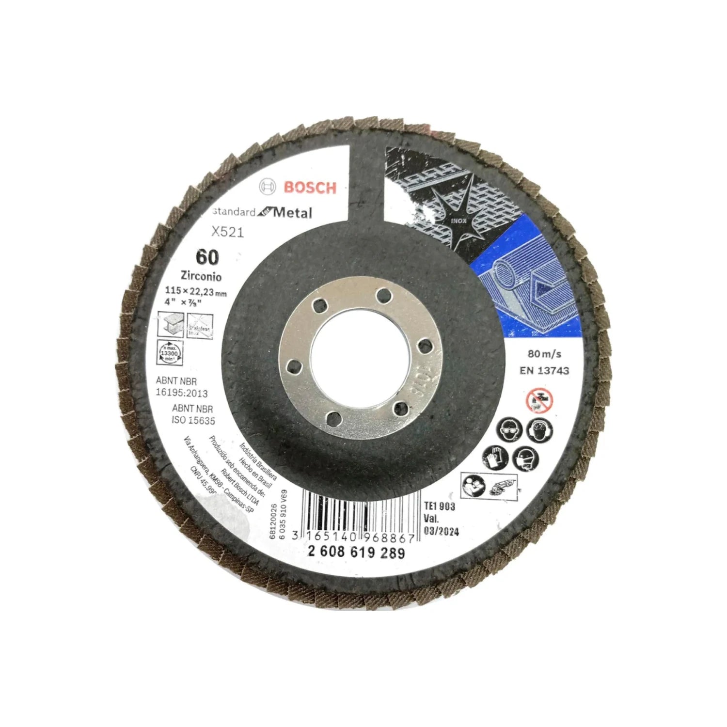Disco laminado Bosch Zirconio marrón grano 60, 4 1/2", para metal y acero inoxidable