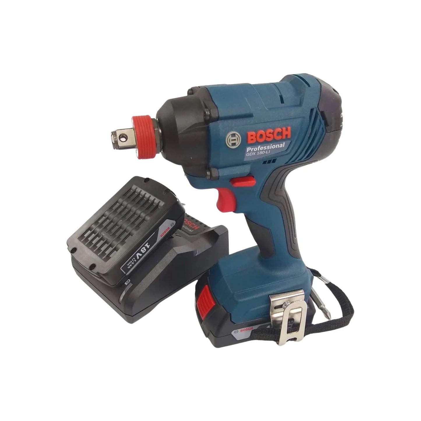 Llave de impacto Bosch GDX 180-LI profesional 18V inalámbrica con batería Li-Ion azul y negra