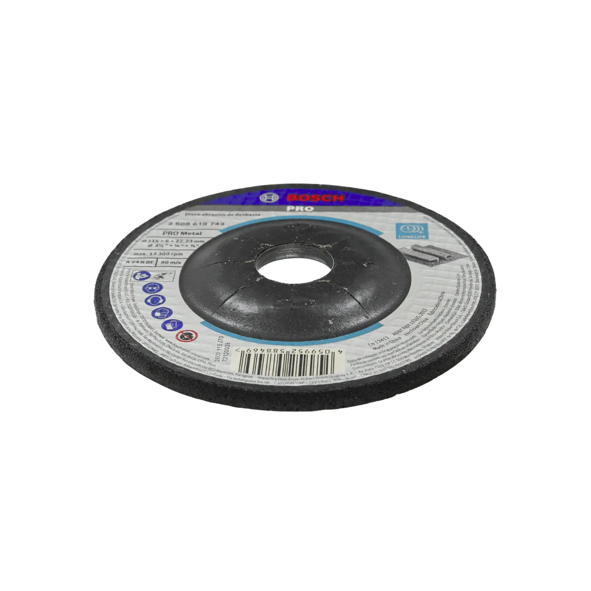 Disco Bosch PRO desbaste de metal 115mm x 6mm x 22.23mm para amoladora angular 13300 RPM