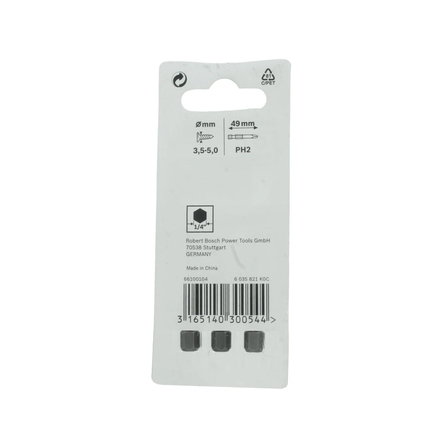 Juego de puntas 3 piezas 49 mm PH2 Bosch 2607001528
