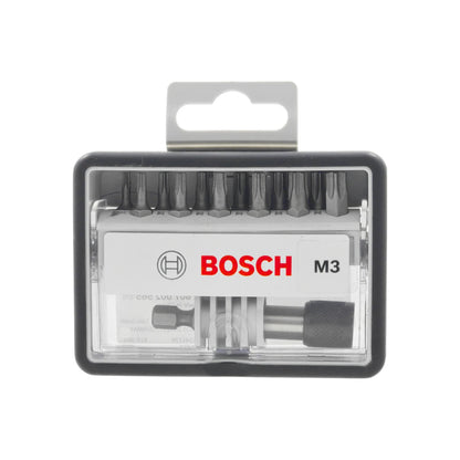 Juego de puntas atornillador Bosch M3, 13 piezas variadas con estuche compacto negro para herramientas.