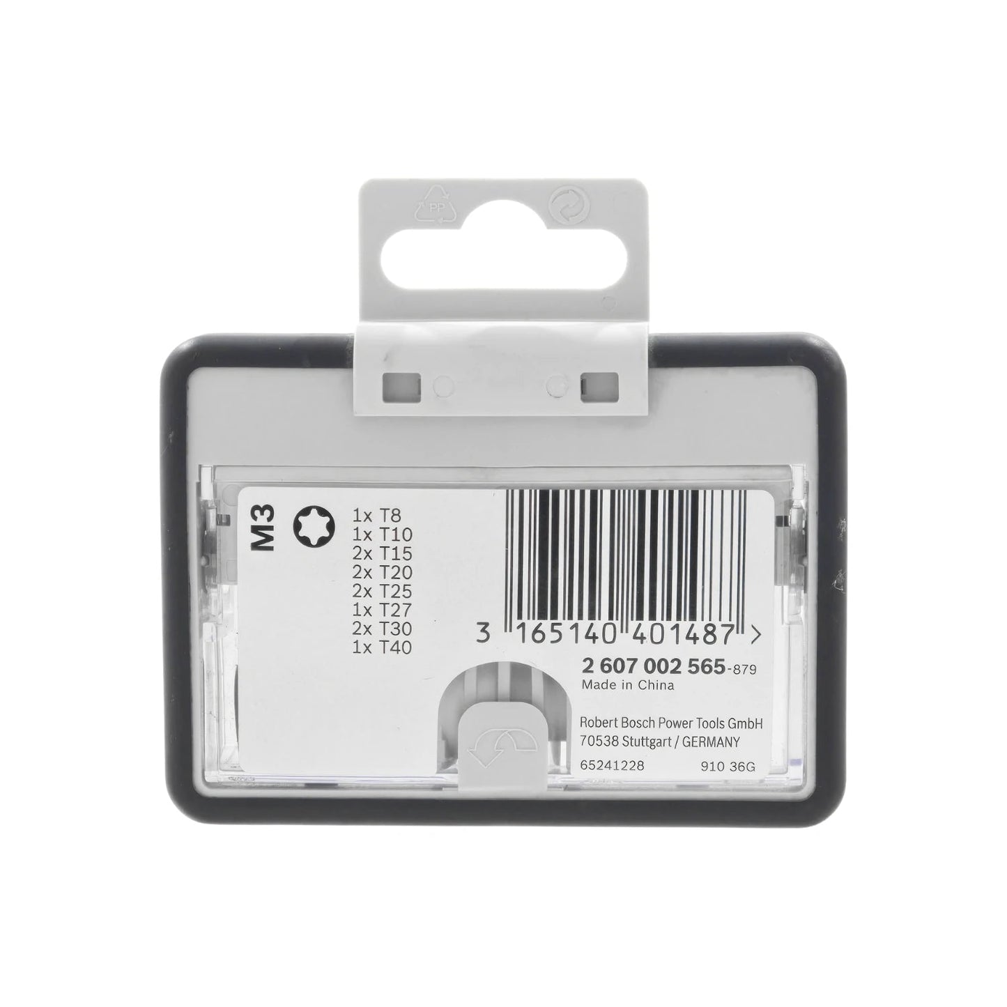 Juego de puntas Torx Bosch 13 piezas 25mm para atornillador, con tamaños T8 a T40, en estuche gris.