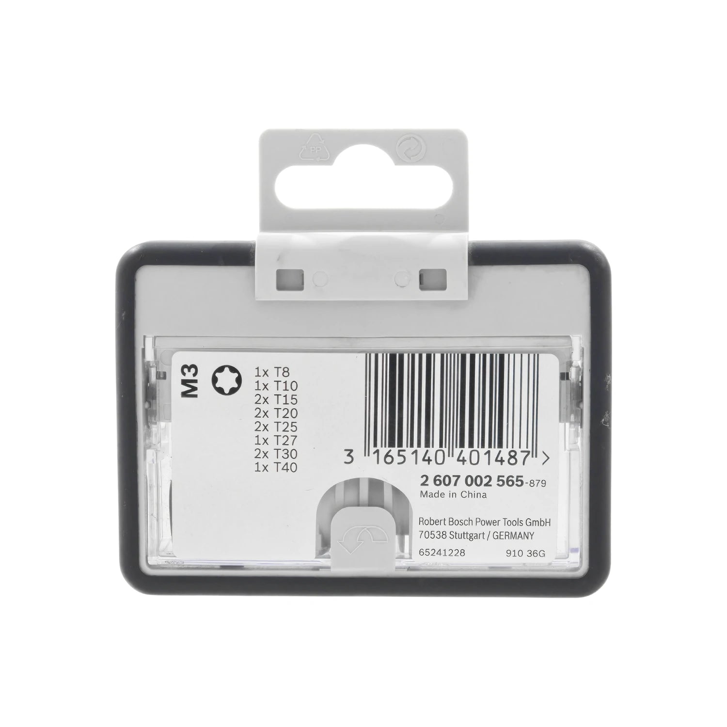Juego de puntas Torx Bosch 13 piezas 25mm para atornillador, con tamaños T8 a T40, en estuche gris.