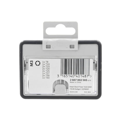 Juego de puntas Torx Bosch 13 piezas 25mm para atornillador, con tamaños T8 a T40, en estuche gris.