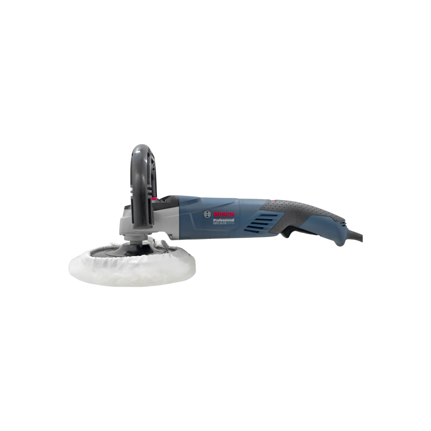 Pulidora Bosch GPO 12CE profesional azul/gris con borla de lana, 127V para pulido automotriz y superficies.