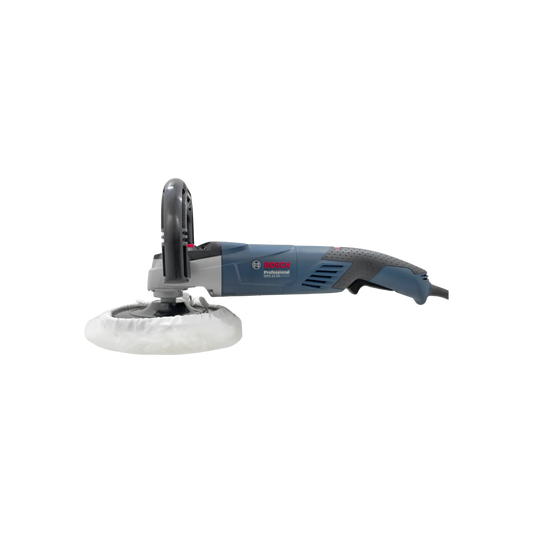 Pulidora Bosch GPO 12CE profesional azul/gris con borla de lana, 127V para pulido automotriz y superficies.