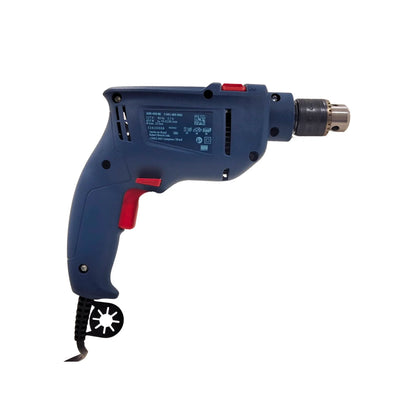 Taladro eléctrico Bosch GSR 450 RE de 450W azul oscuro con broquero 10mm para perforar.