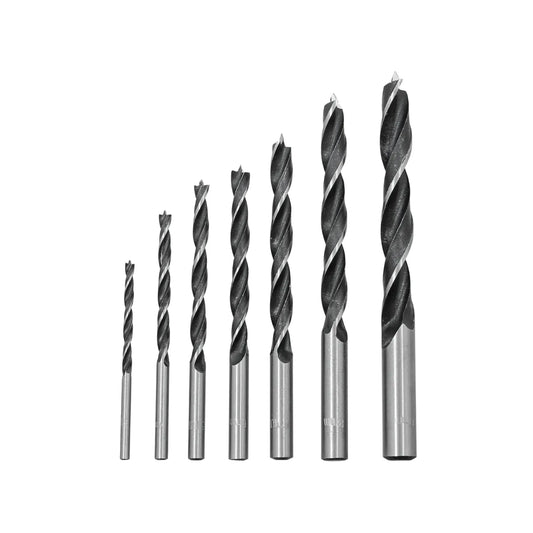 Set de 7 brocas para madera de tres puntas en acero al carbono diámetros variados para carpintería profesional