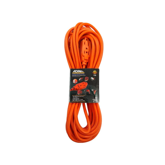 Extensión eléctrica Adir naranja 8 metros uso rudo, calibre 16 AWG para herramientas 127V 13A.