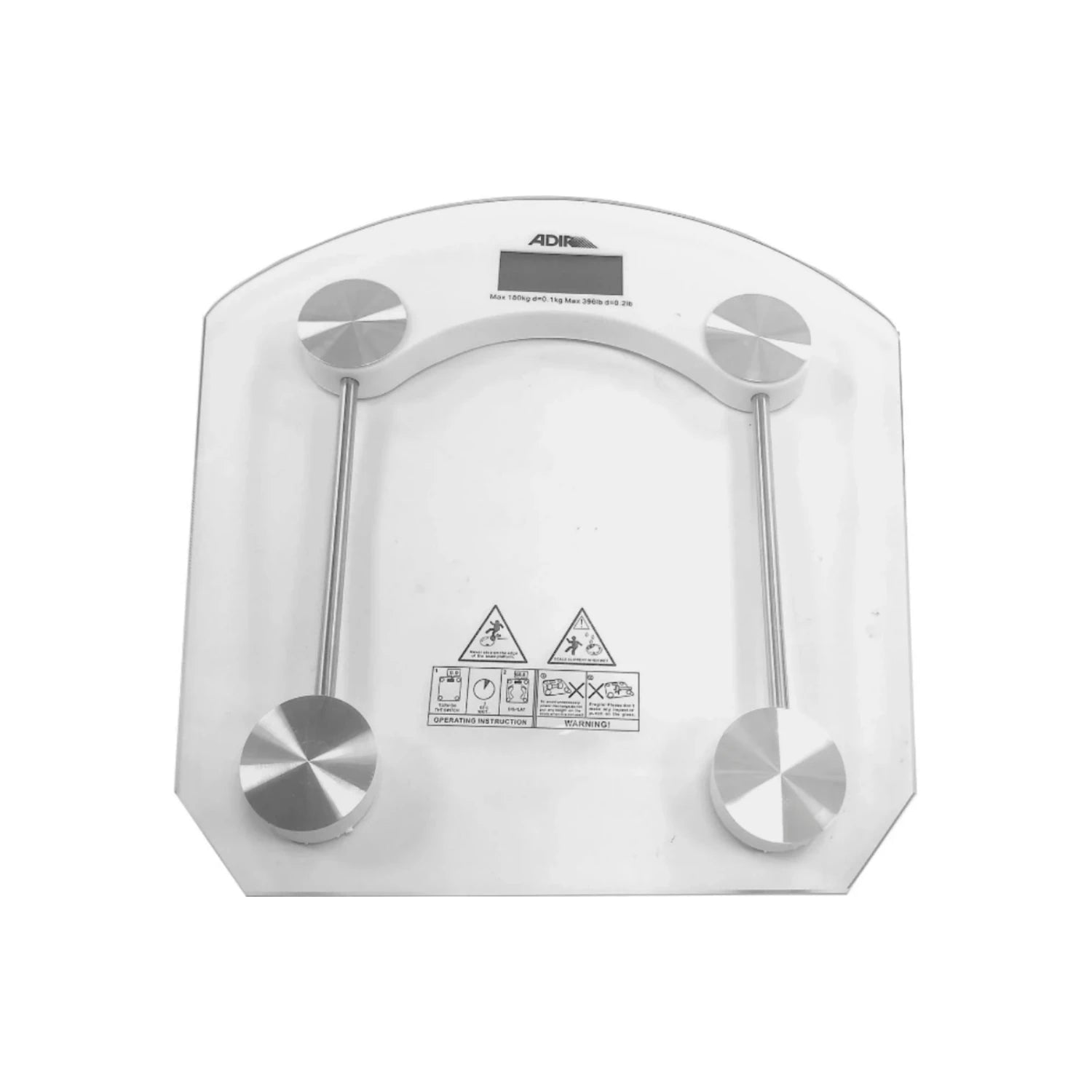 Báscula corporal digital Adir blanca de cristal templado, capacidad 180 kg, para control de peso personal.