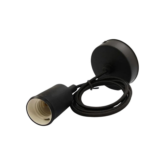 Candil colgante negro, porta lámpara tipo socket con cable trenzado, para instalación de techo