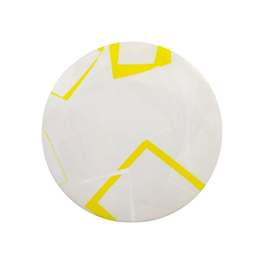 Plafón LED 18W redondo de sobreponer, diseño moderno con patrón geométrico blanco y amarillo