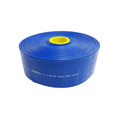 Manguera plana Adir azul PVC 3"x50m, 45 PSI, modelo 2382, para descarga o bombeo.