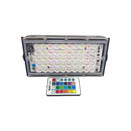 Foco proyector LED RGB multicolor 50W Aura LED con control remoto para exteriores