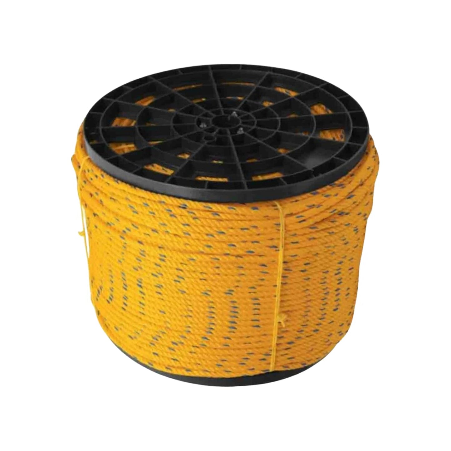 Cuerda de polipropileno amarilla con pintas azules 5/16" (8 mm) en rollo para ferretería