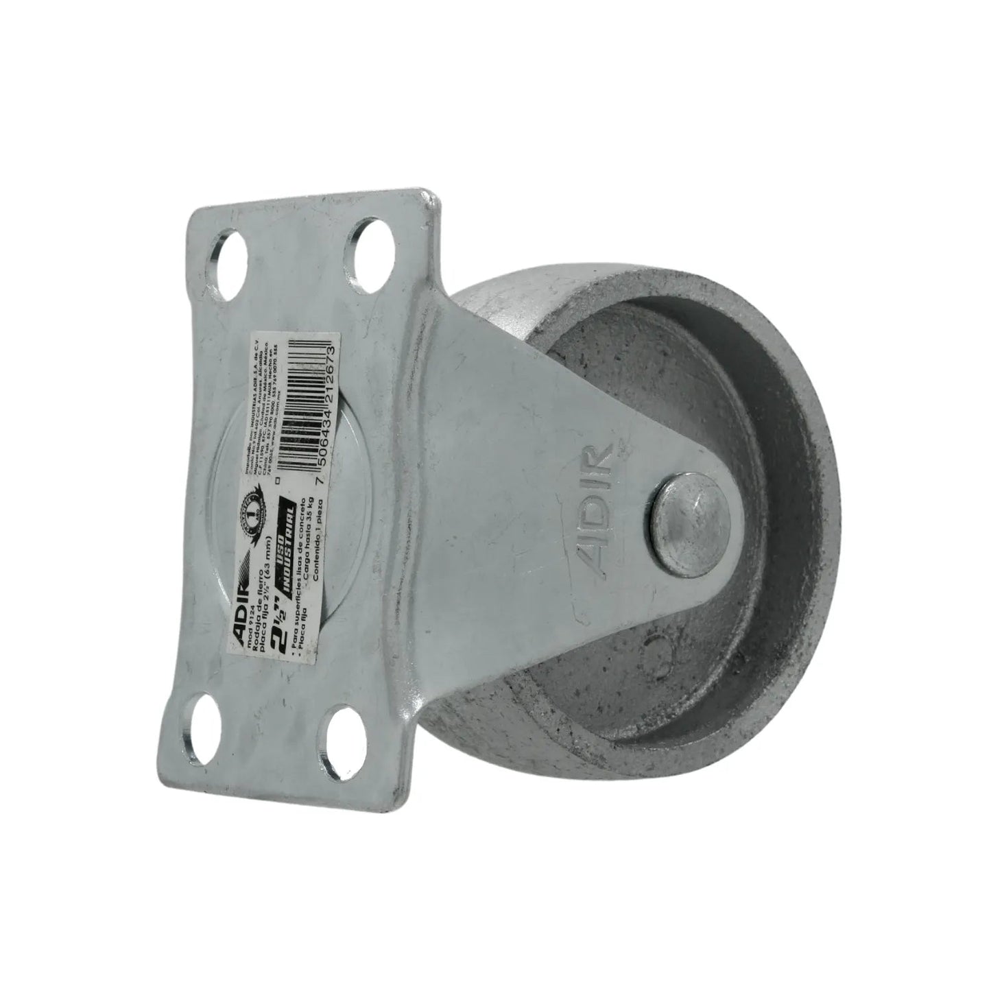 Rodaja Adir 9124 placa fija de acero 2.5" (63mm) para uso industrial, capacidad 35kg, acabado galvanizado