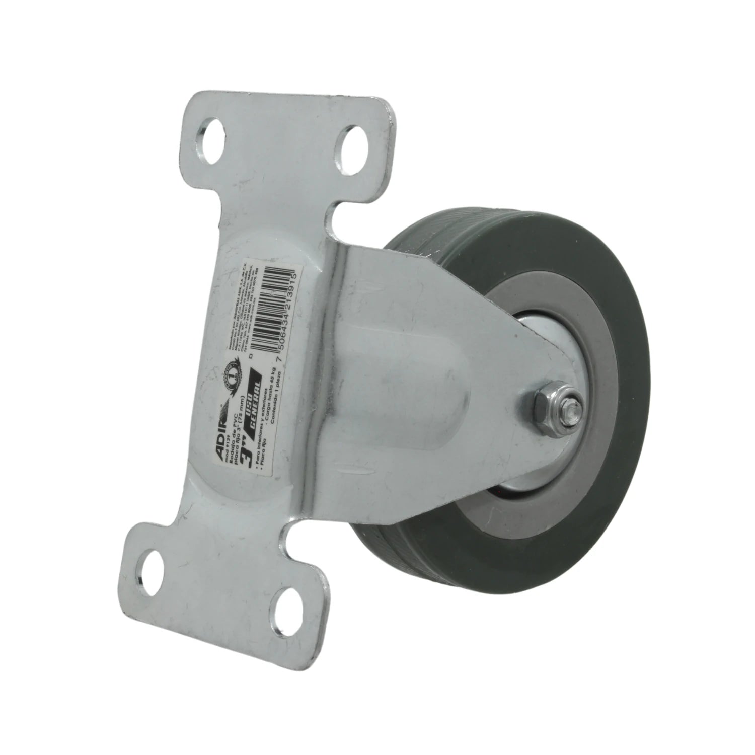 Rodaja placa fija Adir 3 pulgadas con rueda de goma gris para uso en interiores y exteriores, carga 45kg.