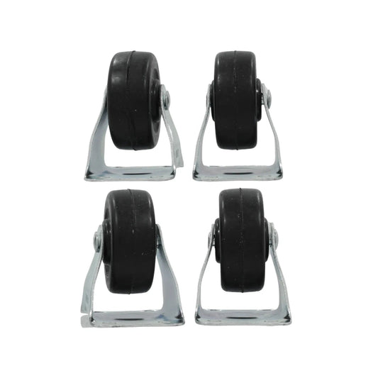 Juego de 4 rodajas fijas de 2 pulgadas con rueda negra de goma y placa de metal galvanizado