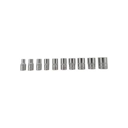 Juego de dados métricos Adir 1/4", 10 piezas de 5 a 14mm, acabado cromo vanadio