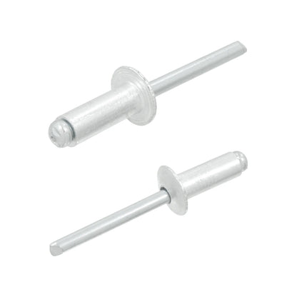 Dos remaches ciegos pop de aluminio 1/4x1/2 plata para fijación de materiales delgados