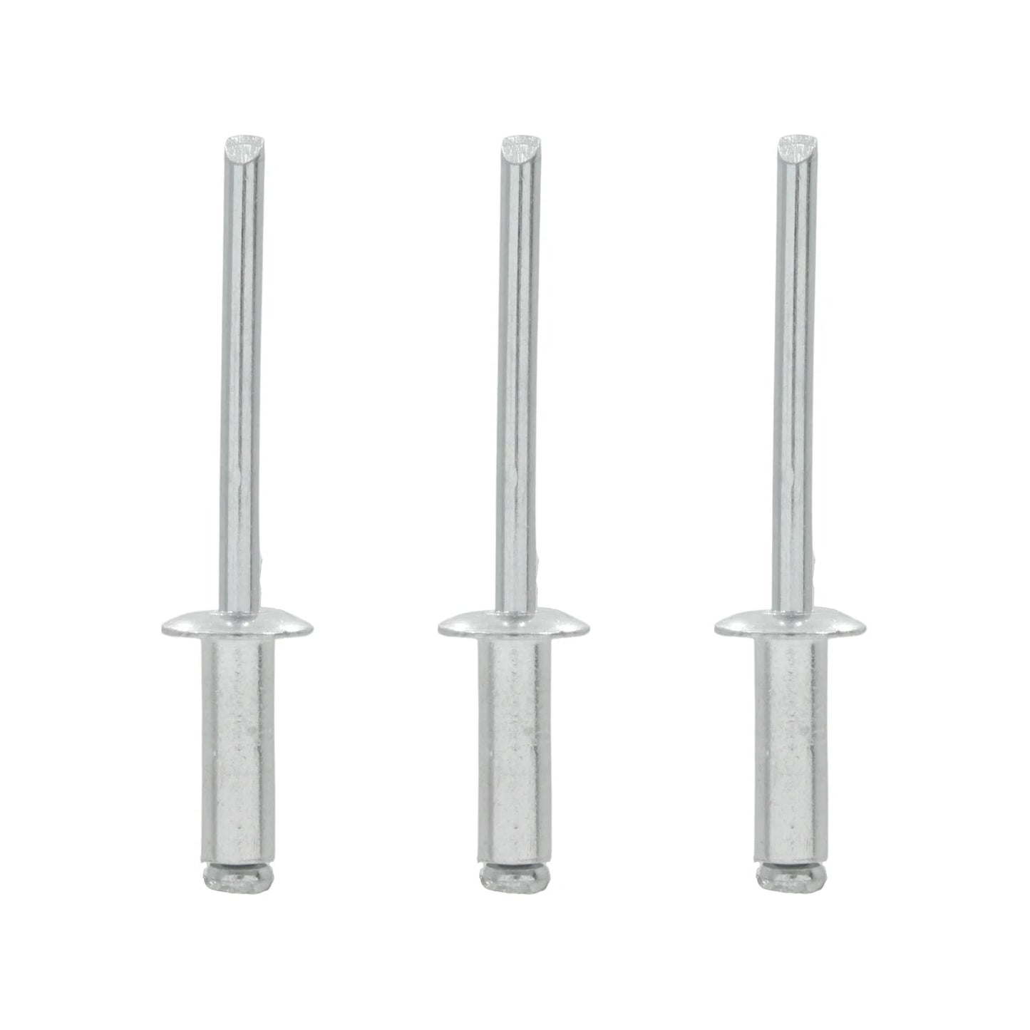 Tres remaches ciegos de aluminio plateado 3/16 x 3/8 pulg. para uniones duraderas