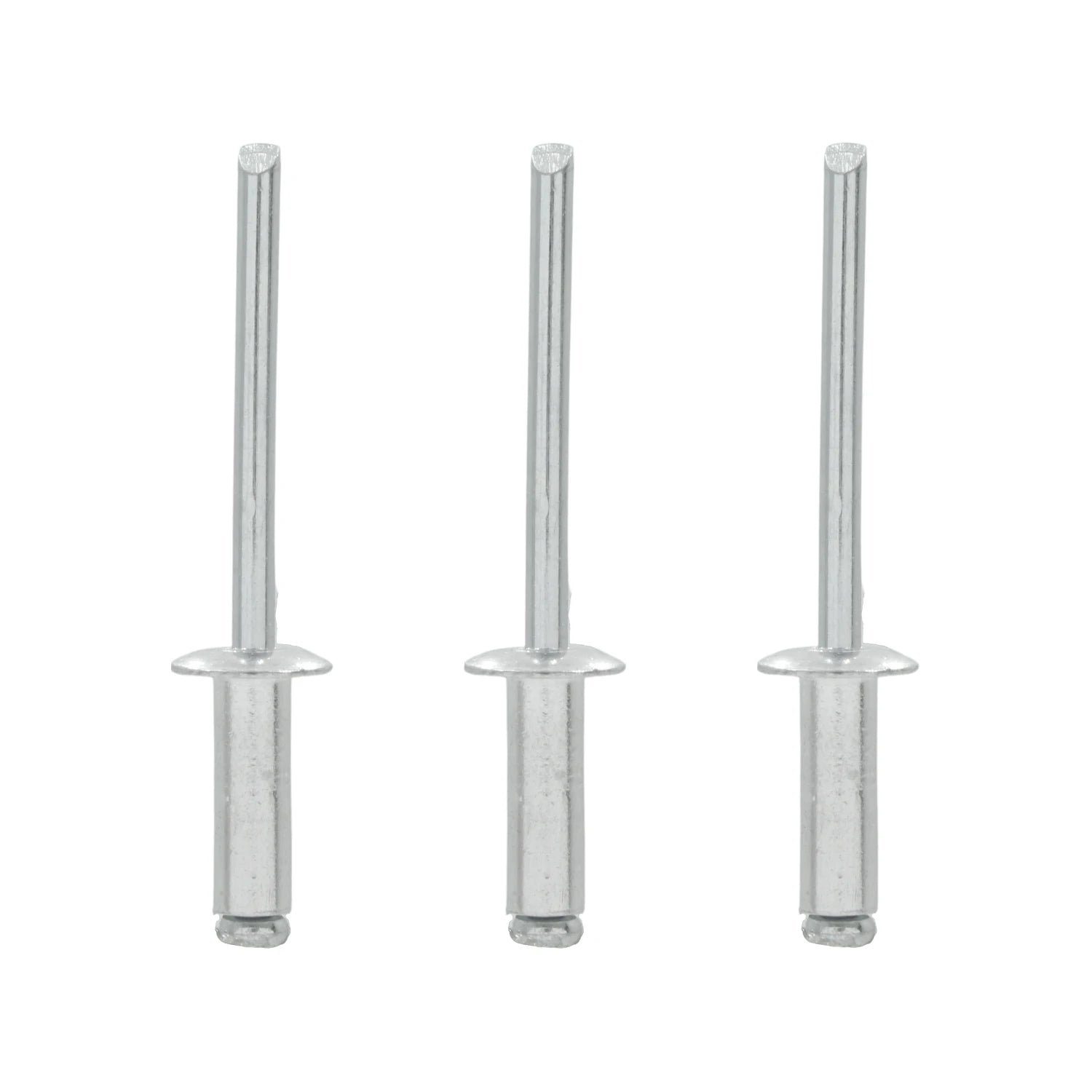 Tres remaches ciegos de aluminio plateado 3/16 x 3/8 pulg. para uniones duraderas
