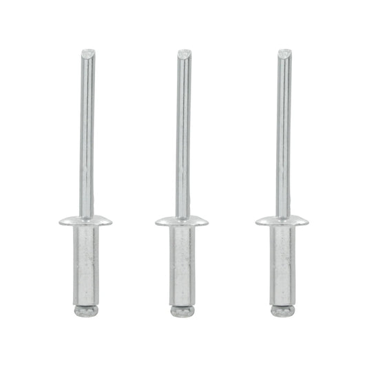 Tres remaches ciegos pop de aluminio 3/16" plateados para unión de láminas y metal